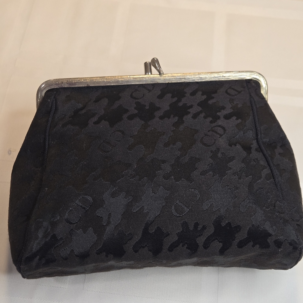Christian Dior Double Frame Kiss Lock Monogram Clutch Bag 8” Black - Rare